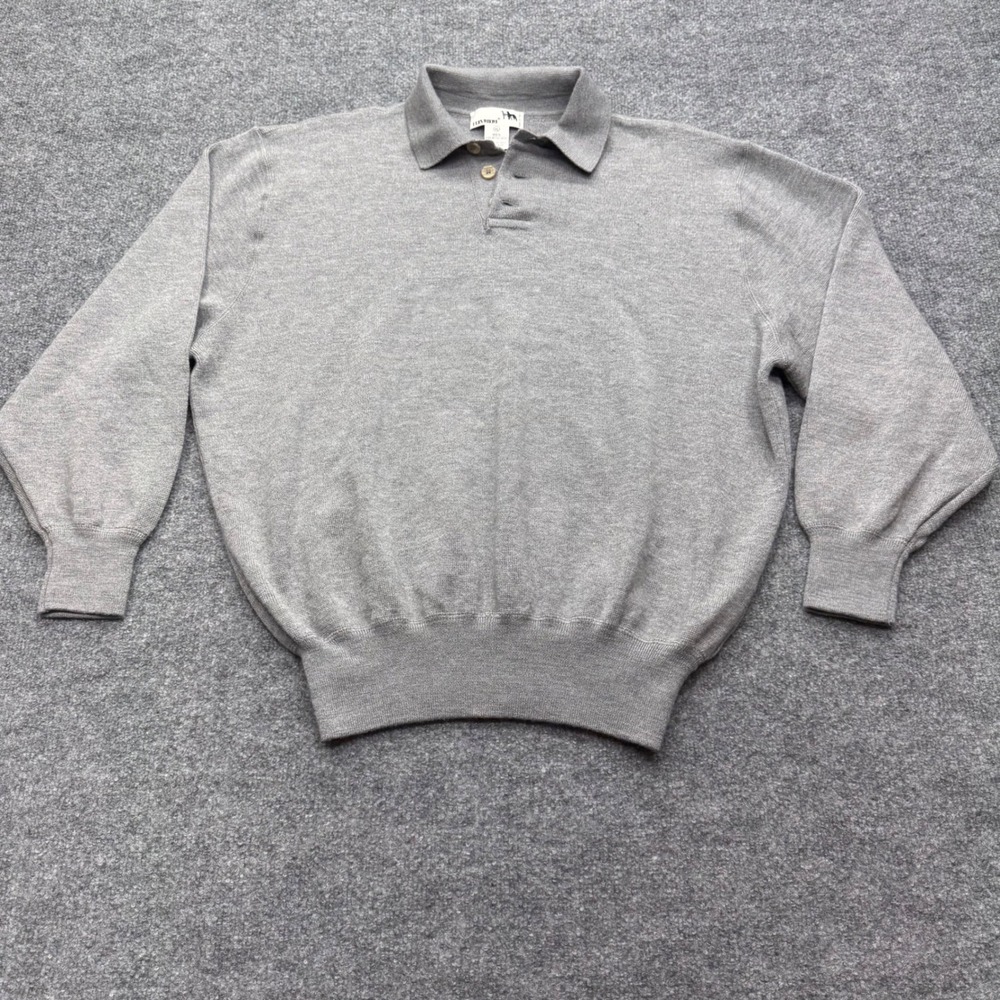 I Levrieri Men XL Gray Pure Merino Wool Long Sleeve Polo Sweater -Flawed